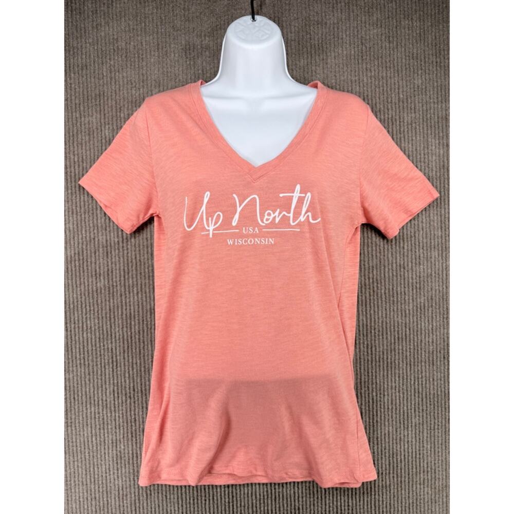 Artisans Up North Wisconsin V-Neck T-Shirt Peach Pink Slub Knit Large NWT - Picture 9 of 9